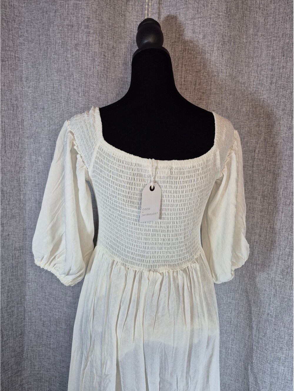 Size Large Coco + Jaimeson Ivory Smocked Lace Maxi Dress Boho Prairie - Picture 4 of 6